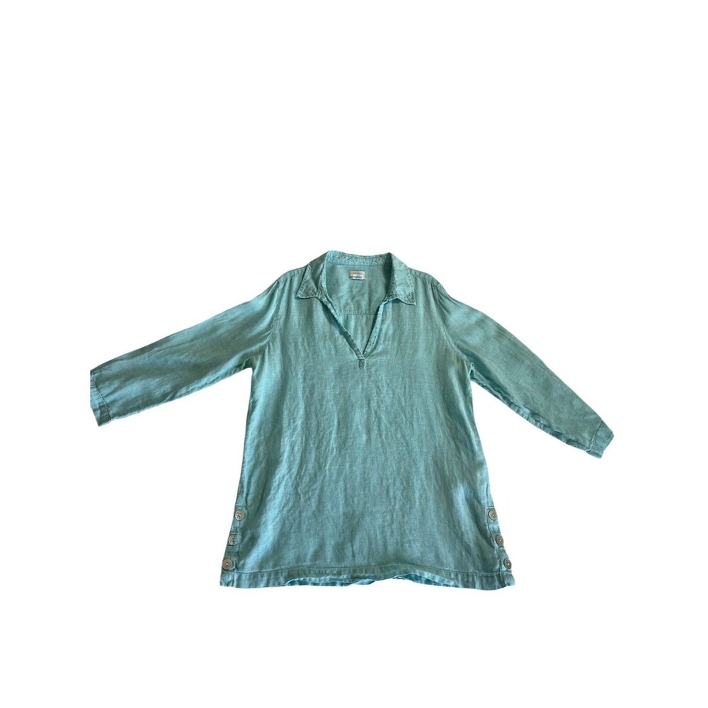 Sigrid Olsen Popover Tunic Top Shirt Womens Small Blue Collared 100% Linen - Picture 2 of 8